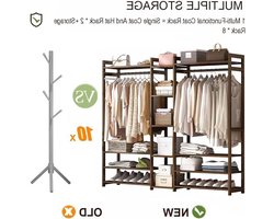 Kledingrek Bamboe - Open Kast - Kleding Organiseren - Met Opbergplanken - 170 x 30 x 150 cm - Natuurlijk