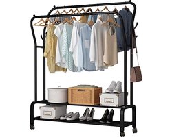 Kledingrek Dubbel - Garderoberek Staand - Opbergen Kleding - Met Wieltjes - 110 x 33 x 150 CM - Zwart