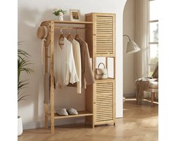 Kledingrek – Garderoberek – Kledingstang – Dressboy – Opbergkast – Bamboehout – 164x99x29 cm – Ventilatieroosters & Schoenenrek