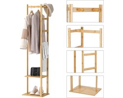 Kledingrek, Hoek Kapstok Stand Hall Bomen Vrijstaande Kleding Opknoping Rail Kledingrek met 2 Planken 3 Hanger Haken en Broek Hanger voor Entree Slaapkamer Woonkamer