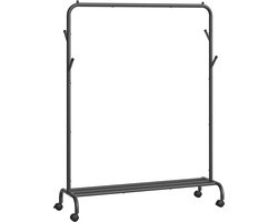 Kledingrek, kapstok met haken, wieltjes en plank. Stevig en duurzaam metalen frame met een maximale draagkracht van 50 kg. Eigentijds, minimalistisch en modern design. Geschikt voor slaapkamer, hal en wasruimte, 41 x 103,5 x 155 cm, zwart.
