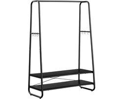 Kledingrek kapstok multifunctioneel opbergrek met 2 planken 6 S-vormige haken en kledingstang stevig metalen frame stijlvol en minimalistisch ontwerp geschikt voor slaapkamer en werkruimte 100 x 45 x 160 cm zwart