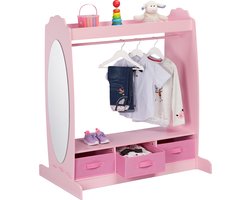 kledingrek kinderen - 5 vakken - 107 x 97,5 x 61 cm - haakjes en spiegel - kinderkamer