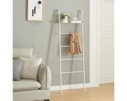 Kledingrek ladderplank metaal staand badkamerrek 160x50x27,5 cm wit