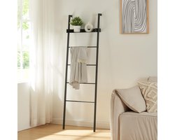 Kledingrek Ladderplank - Staand Rek Metaal - Badkamer Opslag - Minimalistisch Design - 160x50x275 cm - Zwart