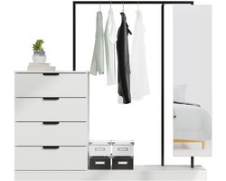Kledingrek - ladekast met spiegel - kledingkast - opbergkast kleding - hangkast kleding