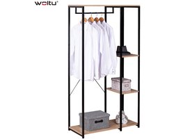 Kledingrek - Loftstijl - Slaapkamer - Kledingmeubel - Halkast - Industrial style - Wardrobe - Luxe Rek Voor Kleding - Jassen ophangen - Schoenen Opbergen - Hout Staal Kledingrek - Zwart en licht eiken