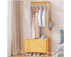 Kledingrek met Bank - Halmeubel Opberger - Entree Organiseren - 3-in-1 Functionaliteit - 62x43x166 cm - Geel