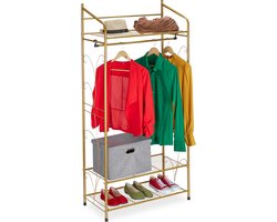 kledingrek met schoenenrek - 1 kledingstang - 161 x 78 x 36 cm - metaal - goud
