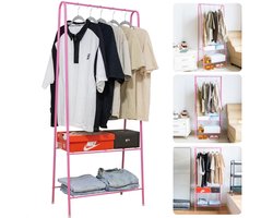 Kledingrek met Schoenenrek - Garderobe Kledingkast - Kleerkast - 152 cm Hoog - Metaal - Roze - Makkelijk te Monteren - Inclusief EBOOK