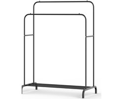 Kledingrek - Metaal- Dubbel Rek - Buisdikte 18 mm - Schoenenplank- 110x57x146 cm - Mat Zwart