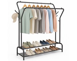Kledingrek metaal - Met planken - Extra sterk - Clothes rack - Zwart - Luft