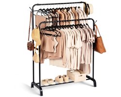 Kledingrek Metaal Zwart Dubbele 110x45x152 cm - Garderoberek - Kledingstang - Kleerhanger