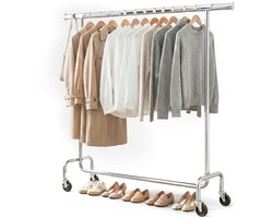 Kledingrek op Wieltjes - Stalen Kledingstang - 130 kg - Zilver - Bodo