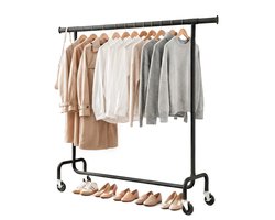 Kledingrek op Wieltjes - Stalen Kledingstang - 130 kg - Zwart - Bodo