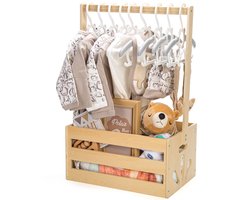 Kledingrek - Opbergdoos - Houten Opbergkrat voor Babykamer - Babybox met Handvat - Opbergmand met Hangrek - DIY te Decoreren - Bloemblad