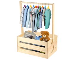Kledingrek - Opbergdoos - Houten Opbergkrat voor Babykamer - Babybox met Handvat - Opbergmand met Hangrek - DIY te Decoreren - Ster- en maanpatroon