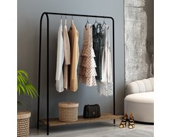 Kledingrek Ørbæk 144x100x35 cm zwart en houtkleurig