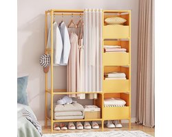 Kledingrek Staand - Garderobekast Open - Kleding Opbergen - Met 4 Planken - 105x45x170cm - Geel