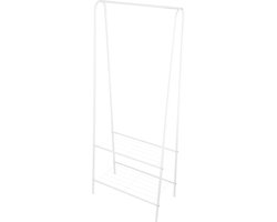 Kledingrek Staand – Kledingrek met Planken – Garderoberek Metaal – Open Kast – Kapstokrek – Wit – Voor Slaapkamer en Hal