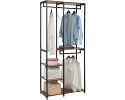 Kledingrek Zita - Met 2 planken - Vintage - Schoenen rek - Garderobekast organizer - Garderoberek - Kledingkast hout - Met Opbergruimte - Bruin