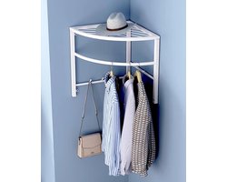 Kledingstang Hangende Kleding Hoekkast Ondersteuning Stangensysteem, Wand Hoek Kledingrekken voor Het Ophangen van Kleding, Woonkamer Garderobe Hanger 1-2 Niveaus(White,B)