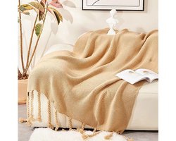 Kleed Myrina - Plaid - Warm - Sprei - Deken - Khaki - 130 * 170 cm - Franjes