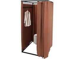 Kleedcabine – Kleedkamer – Ruimteverdeler – Kamerscherm – Privacyscherm – Mobiel En Vrijstaand – Stevig IJzeren Frame & Dik Linnen Gordijn Bruin