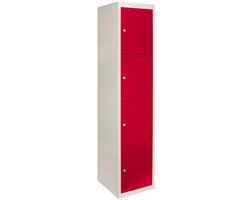 Kleedkamerlocker 4-deurs - gecoat staal - rode deuren - incl. camlocks