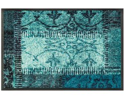 Kleen-Tex Wash+Dry Design Wasbare Deurmat - Loper - Vintage Patches türkis - 40 x 60cm