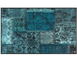 Kleen-Tex Wash+Dry Design Wasbare Deurmat - Loper - Vintage Patches türkis - 75 x 120cm