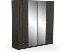 Kleerkast Melinda 4 draaideuren, 4 lades, 6 legplanken en 2 kledingroedes-Waterford eik