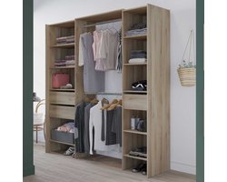 Kleerkast Mimi 7 legplanken, 3 lades en 2 kledingroedes-Kronberg eik