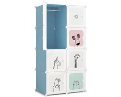 Kleerkast-Modulaire kinderkamer kast en -opbergruimte-kleding organizer voor kast, plank voor slaapkamer, hal. Voor thuis, hal, slaapkamer, doe-het-zelf,8 kubussen, blauw, 75 x 47 x 147 cm