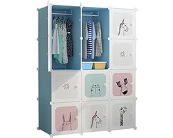 kleerkast-Opbergkast met kosmisch patroon, modulaire kledingkast met deuren, plastic planken voor kleding, schoenen en speelgoed, 12 vakken,blauw