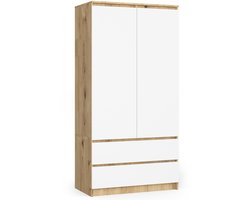 Kleidingkast S90 met 2 Deuren en 2 Lades / AKORD Furniture Factory / Artisan Eik - Wit / 90 x 180 x 51 cm