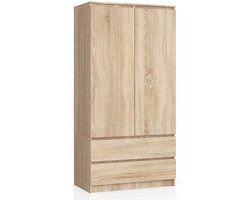Kleidingkast S90 met 2 Deuren en 2 Lades / AKORD Furniture Factory / Sonoma Eik / 90 x 180 x 51 cm