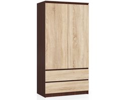 Kleidingkast S90 met 2 Deuren en 2 Lades / AKORD Furniture Factory / Venge - Sonoma Eik / 90 x 180 x 51 cm
