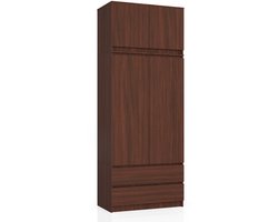 Kleidingkast S90 met Opzetstuk, 2 Deuren en 2 Lades / AKORD Furniture Factory / Venge / 90 x 234 x 51 cm