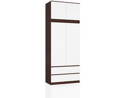 Kleidingkast S90 met Opzetstuk, 2 Deuren en 2 Lades / AKORD Furniture Factory / Venge - Wit / 90 x 234 x 51 cm