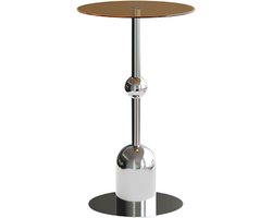 Klein bijzettafeltje - Rond tafeltje - Ruimtebesparend wonen - Gehard glas blad - 30 cm diameter - Bruin