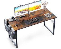 Klein bureau, bruin, 100 x 48 x 74 cm. Computertafel met hoofdtelefoonhouder en opbergtas. Ideaal voor werkkamer, thuis of kantoor. Gemaakt van hout, geschikt als pc-tafel of kantoortafel