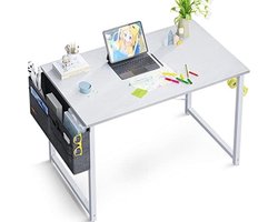 Klein bureau, computertafel, bureautafel met koptelefoonhouder en opbergtas, bureau, kleine werkkamer, houten pc-tafel, kantoortafel voor thuis, kantoor (wit, 80 x 40 x 73,2 cm)