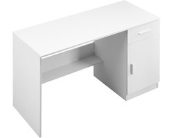 Klein Bureau met Lade, Praktische Tafel voor De Slaapkamer, Veelzijdige Houten Tafel Om Te Werken, Tekenen en Lezen, Rechthoekige Mdf-Werktafel met Verstelbare Plank in Wit