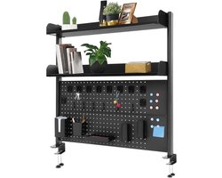 Klein bureau met pegboard en boekenkast - Organizer met 3 niveaus voor computer en accessoires