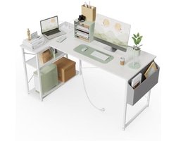 Klein Hoekbureau met - 100x70 cm L-vormig Computerbureau Schrijftafel met Omkeerbare Grote Opbergplanken - Boekenplank Werkstation voor Studie, Speel, Werk en Slaapkamer in Thuis Kantoor
