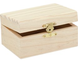 Klein houten kistje rechthoek 11.5 x 8 x 6 cm - Hobby/knutselen mini kistjes