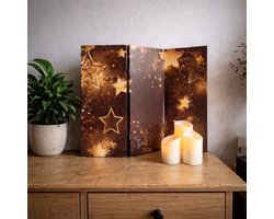 Klein Kamerscherm Raamscherm Gouden Sterren – 3 Panelen – 50x60 cm – Dubbelzijdig