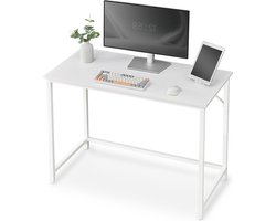 Klein modern computerbureau voor werkkamer en slaapkamer - 50 x 100 x 76 cm - metalen frame - ahorn wit