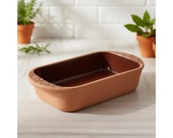 Klein rechthoekig aardewerk dienblad 30x20 cm bruin